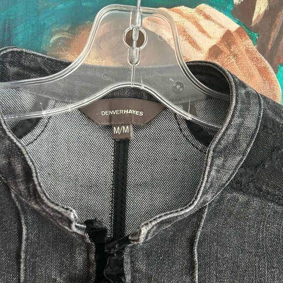 Denver Hayes Dark Gray Lace Velvet Jean Jacket Blazer Medium - Picture 11 of 14